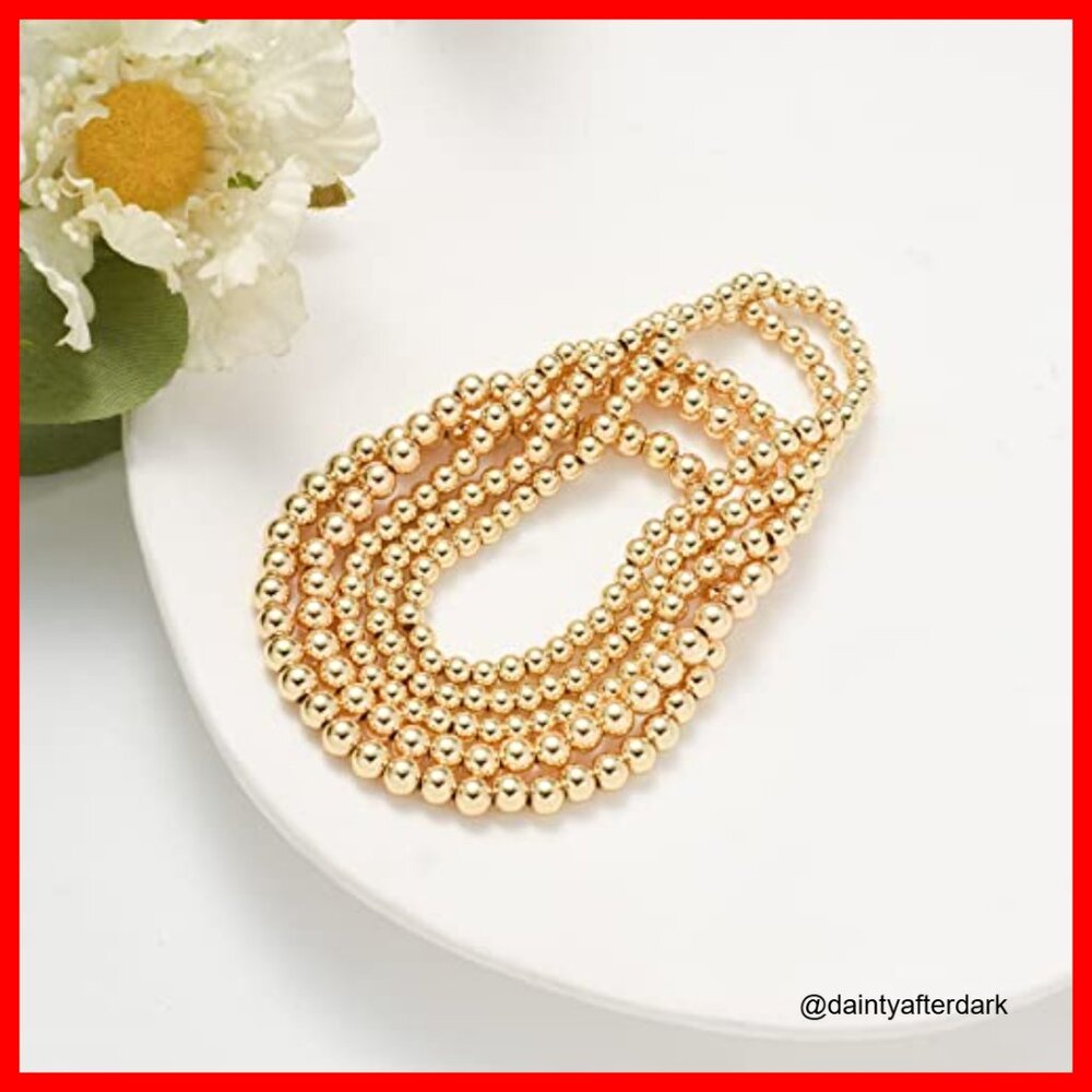 18k Gold Plated Copper Beaded Stackable Stretch B… - image 7